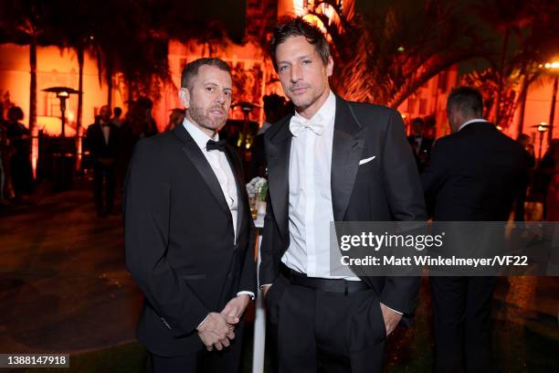 Jordan Rubin and Simon Rex attend the 2022 Vanity Fair Oscar Party hosted by Radhika Jones at Wallis Annenberg Center for the Performing Arts on...