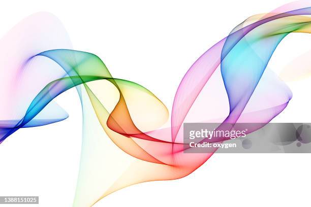 abstract wave swirl colorful magical neon transparent ribbon lines on white background. energy streams - rainbow background stock pictures, royalty-free photos & images