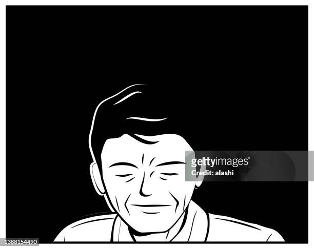 stockillustraties, clipart, cartoons en iconen met a mature man closes his eyes, frowning - authors night