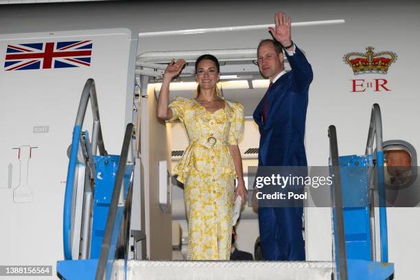 Prince William, Duke of Cambridge and Catherine, Duchess of Cambridge attend a departure ceremony at Lynden Pindling International Airport on March...