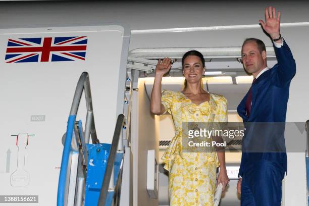 Prince William, Duke of Cambridge and Catherine, Duchess of Cambridge attend a departure ceremony at Lynden Pindling International Airport on March...