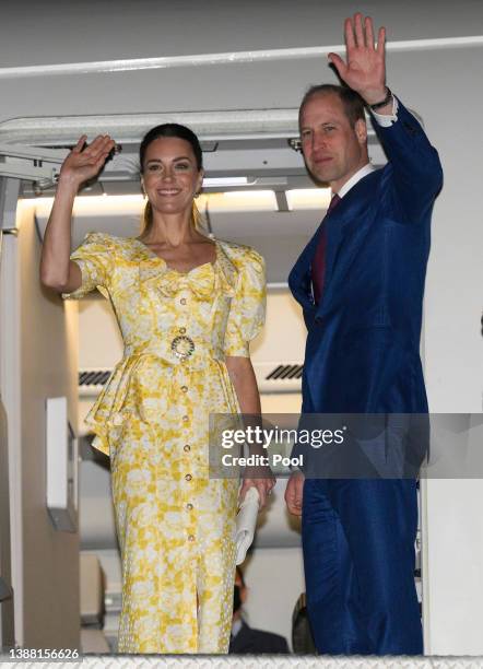 Prince William, Duke of Cambridge and Catherine, Duchess of Cambridge attend a departure ceremony at Lynden Pindling International Airport on March...