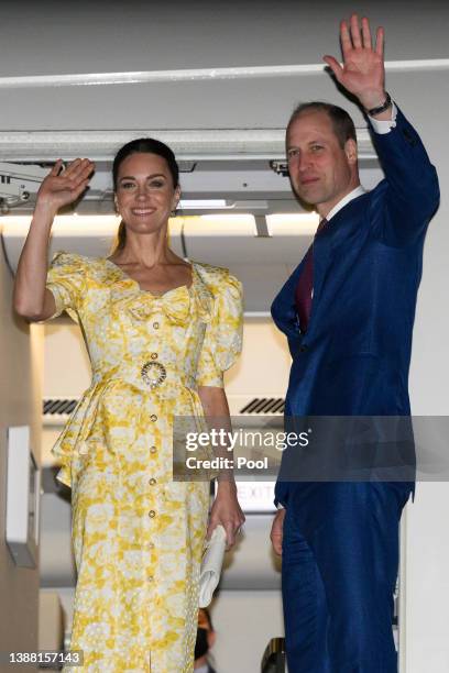 Prince William, Duke of Cambridge and Catherine, Duchess of Cambridge attend a departure ceremony at Lynden Pindling International Airport on March...