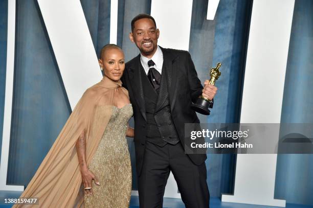 Will Smith and Jada Pinkett Smith attend the 2022 Vanity Fair Oscar Party hosted by Radhika Jones at Wallis Annenberg Center for the Performing Arts...