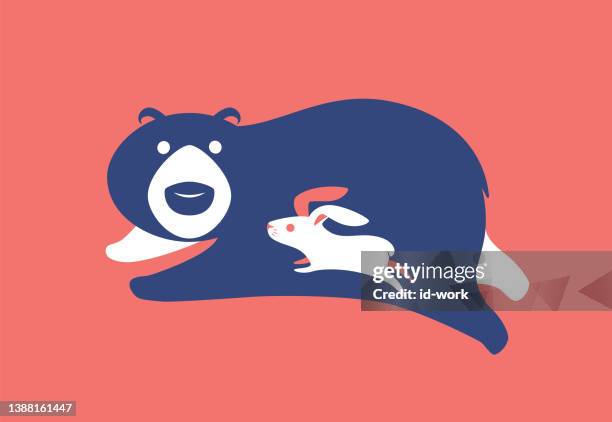 rabbit racing bear - design sprint stock illustrations