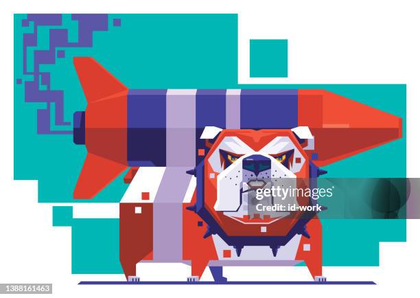 bulldog carrying rocket - watching rocket launch stock illustrations