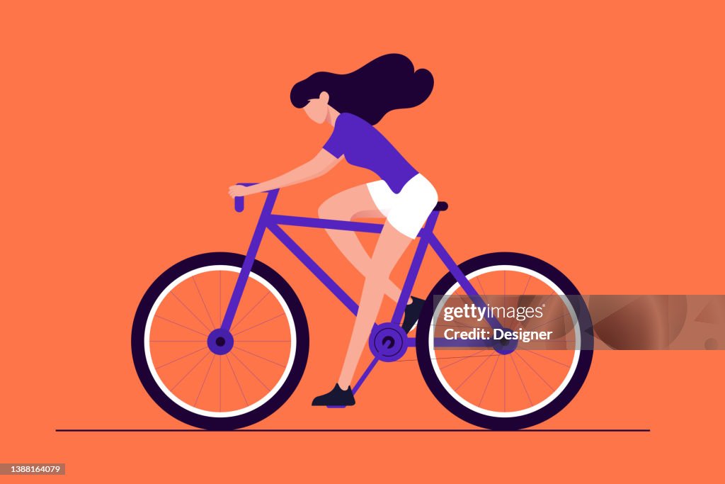 Junges Mädchen Radfahren Konzept Vektor Illustration