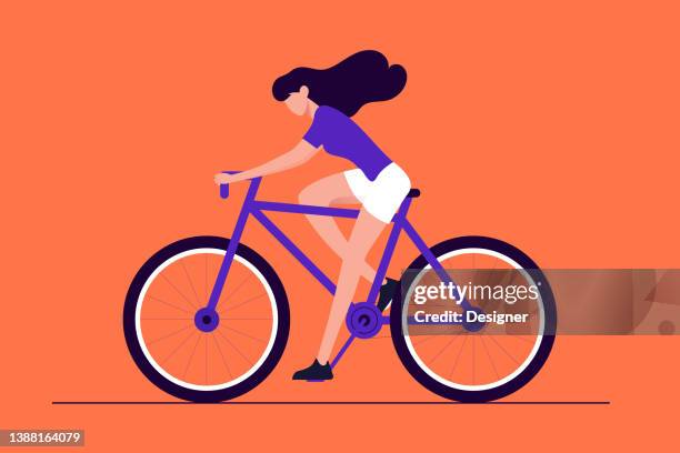 young girl cycling concept vector illustration - cycling stock illustrations