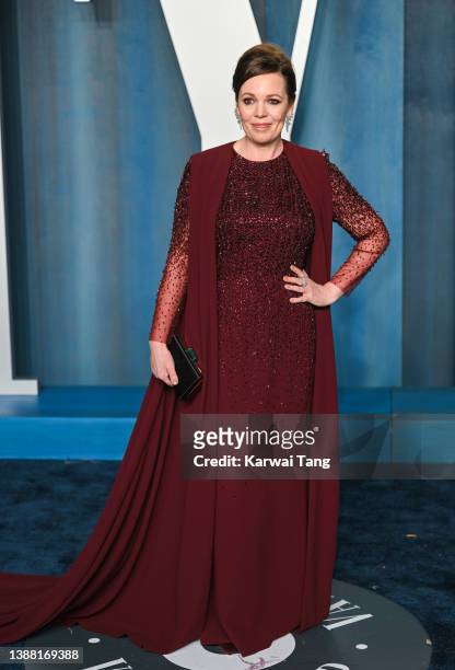 Olivia Colman attends the 2022 Vanity Fair Oscar Party Hosted By Radhika Jones at Wallis Annenberg Center for the Performing Arts on March 27, 2022...