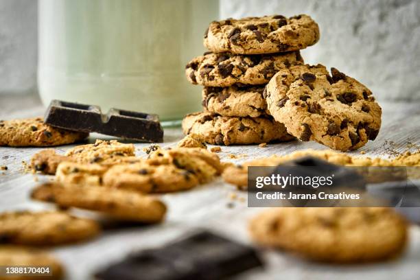 chocolate biscuits and two cups of cappuccino - cookies stock pictures, royalty-free photos & images