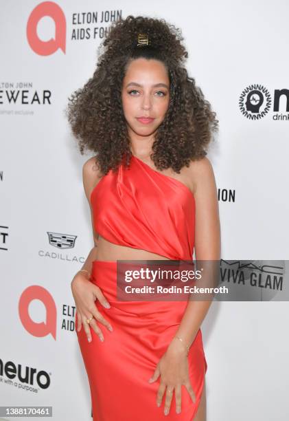 Hayley Law attends Elton John AIDS Foundation's 30th Annual Academy Awards Viewing Party on March 27, 2022 in West Hollywood, California.