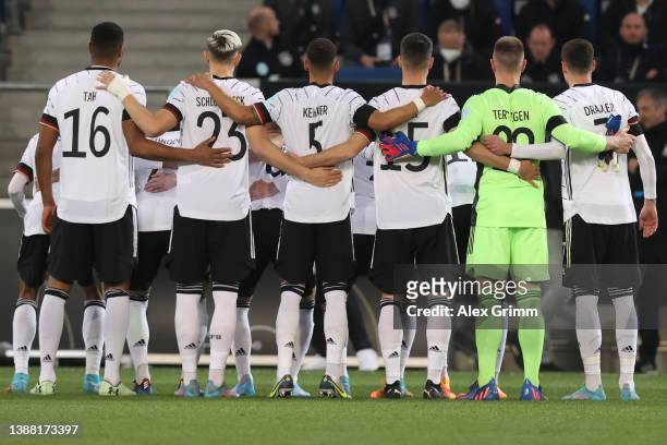 Players of Germany pose for a team photo prior to the international friendly match between Germany and Israel at PreZero-Arena on March 26, 2022 in...