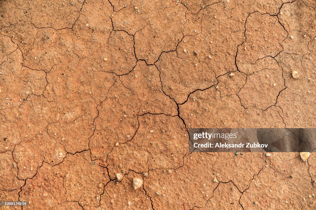 The frozen surface of the earth. Barren, cracked and scorched earth and soil. The concept of global warming. Textured background.
