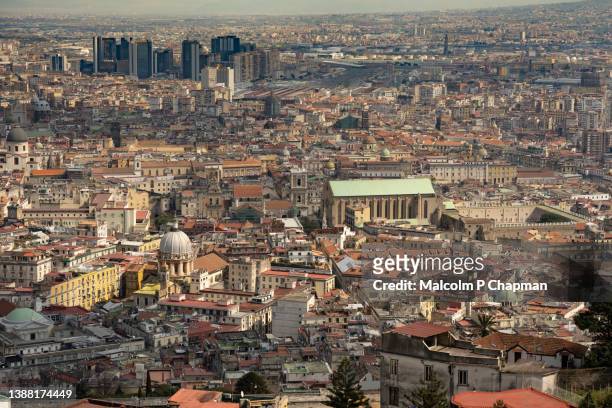 naples, italy - city view including church and monastery of santa chiara - naples italy church stock pictures, royalty-free photos & images