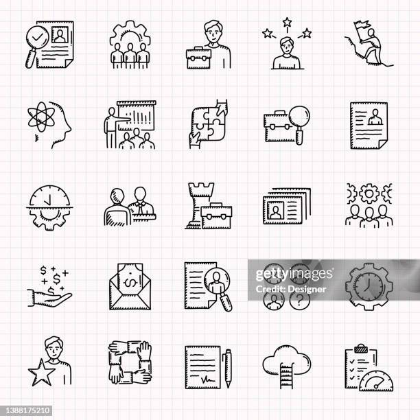 human resources hand drawn icons set, doodle style vector illustration - vacancy stock illustrations