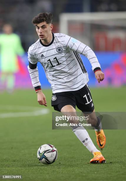 Kai Havertz of Germany controls the ball during the international friendly match between Germany and Israel at PreZero-Arena on March 26, 2022 in...