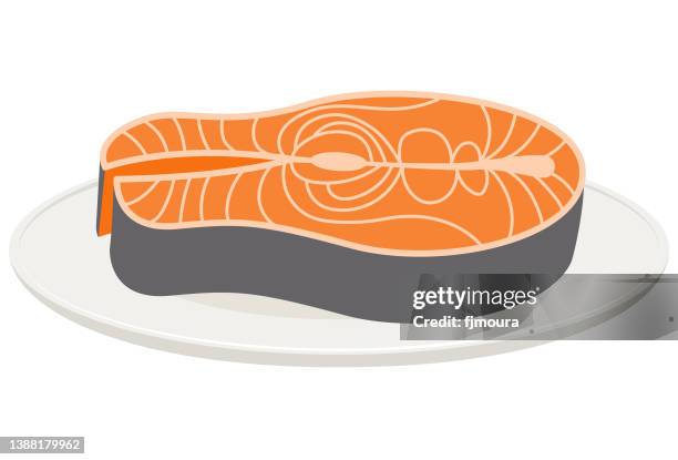 stockillustraties, clipart, cartoons en iconen met salmon fish in fresh fillet - fillet