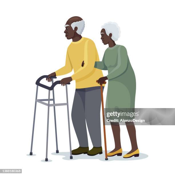 illustrazioni stock, clip art, cartoni animati e icone di tendenza di coppia senior afroamericana. - debolezza