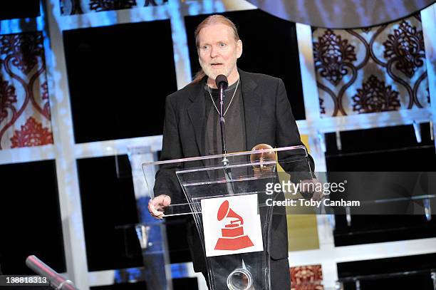 Gregg Allman recieves his award at the 54th Annual Grammy Special Merit Awards at The Wilshire Ebell Theatre on February 11, 2012 in Los Angeles,...
