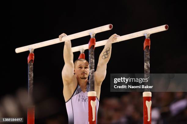 Brinn Bevan of South Essem looks on during day four of the 2022 Gymnastics British Championships at M&S Bank Arena on March 27, 2022 in Liverpool,...