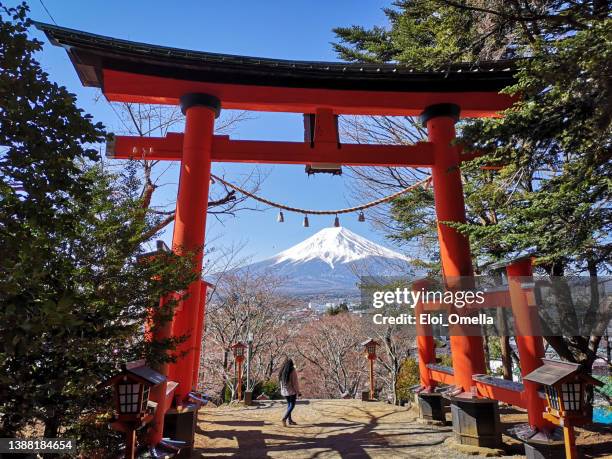 the arakura fuji sengen jinja shrine - torii gate stock pictures, royalty-free photos & images