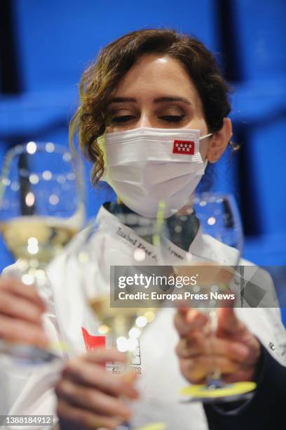 The president of the Community of Madrid, Isabel Diaz Ayuso with a glass of wine at the 20th edition of the 'Madrid Fusion-Foods of Spain...