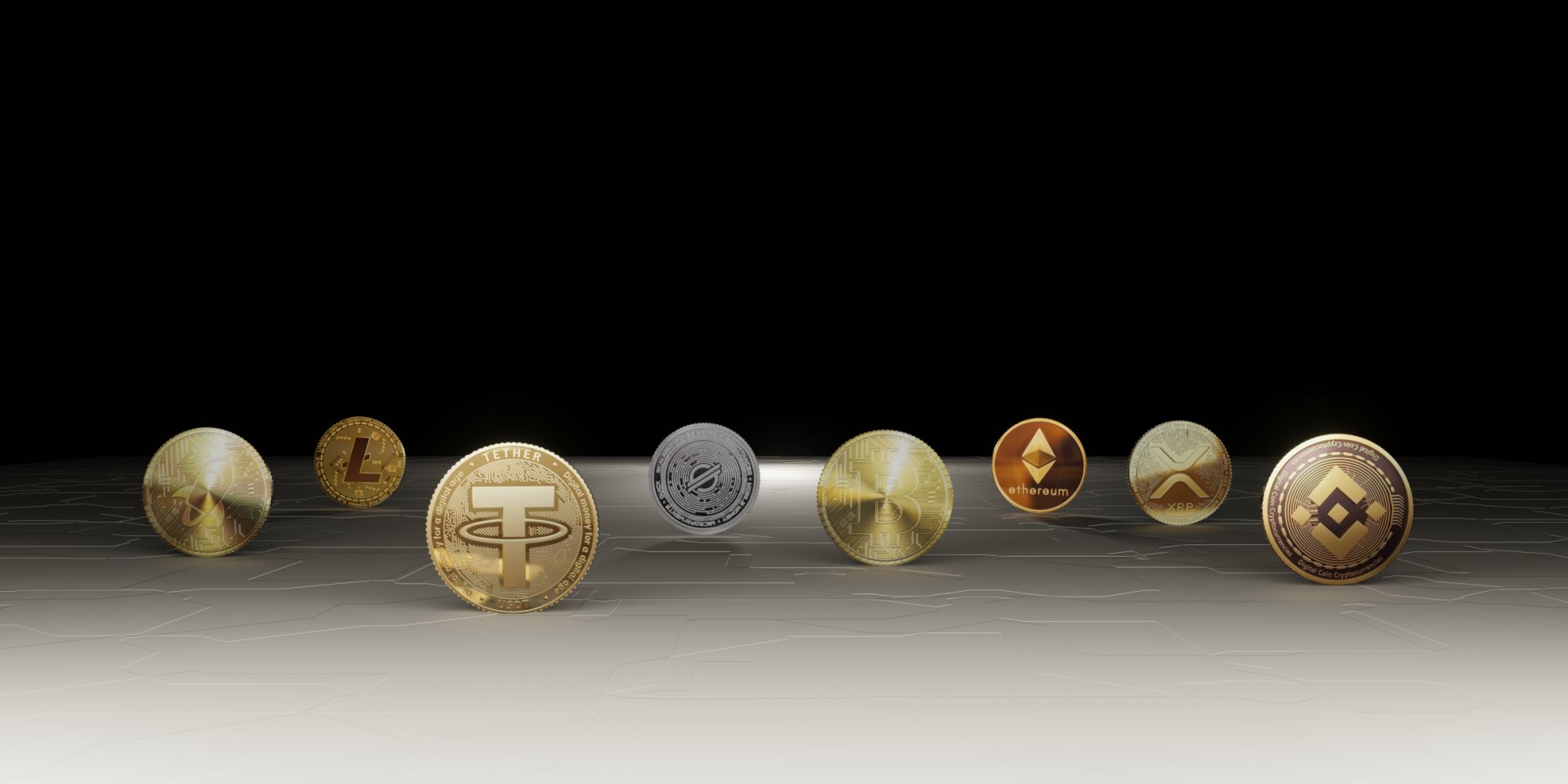Bitcoin Cryptocurrency Coins Futuristic Skyline Background Technology Backdrop Modern Abstract 3D Illustration Bitcoin Cryptocurrency Coins Futuristic Skyline Background Technology Backdrop Modern Abstract 3D Illustration