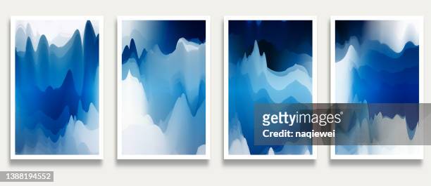 vector gradient blue fluidity mountain chinese watercolors ink wash painting scene pattern banner card design element,illustration abstract backgrounds collection - ice berg stock illustrations