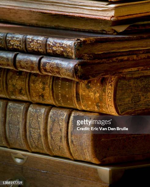 antique books stacked - eric van den brulle stock pictures, royalty-free photos & images