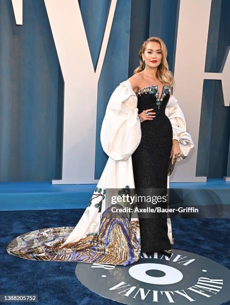 Rita Ora attends the 2022 Vanity Fair Oscar Party hosted by Radhika Jones at Wallis Annenberg Center for the Performing Arts on March 27, 2022 in...