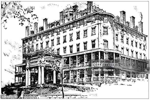 ilustrações de stock, clip art, desenhos animados e ícones de antique illustration of usa, massachusetts landmarks and companies: south boston, perkins school for the blind - cegueira