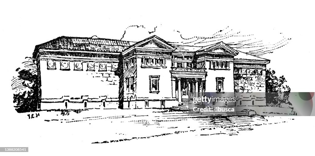 Antique illustration of USA, Massachusetts landmarks and companies: Wellesley, Wellesley College School of Art