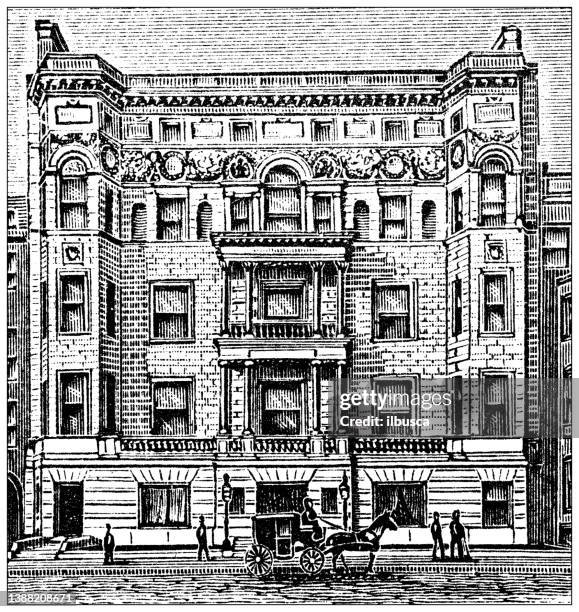 antique illustration of usa, massachusetts landmarks and companies: boston, algonquin club - algonquin provincial park stock illustrations