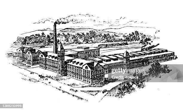 antique illustration of usa, massachusetts landmarks and companies: melrose, boston rubber shoe co. - melrose massachusetts stock illustrations