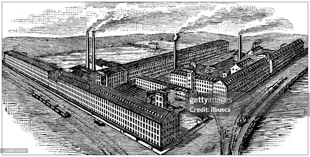 Antique illustration of USA, Massachusetts landmarks and companies: New Bedford, Wamsutta Mills