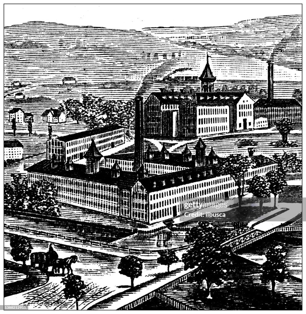 Antique illustration of USA, Massachusetts landmarks and companies: Dalton, Byron Weston Paper Mills