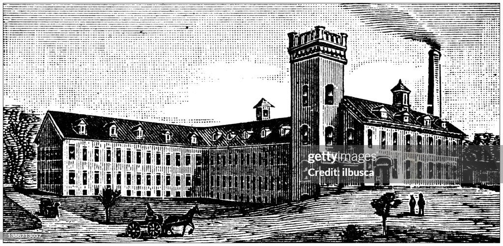 Antique illustration of USA, Massachusetts landmarks and companies: Dalton, Z and W M Crane