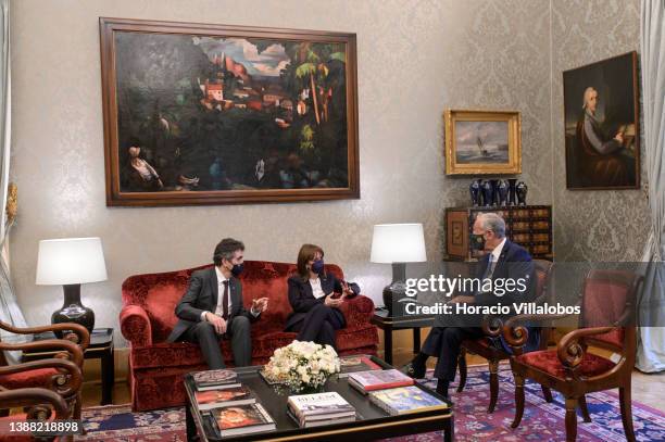 Portuguese President Marcelo Rebelo de Sousa meets with Greek President Katerina Sakellaropoulou and her partner Pavlos Kotsonis in the Presidential...