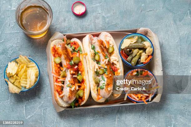 two varieties of hot dog - italy beer stock-fotos und bilder