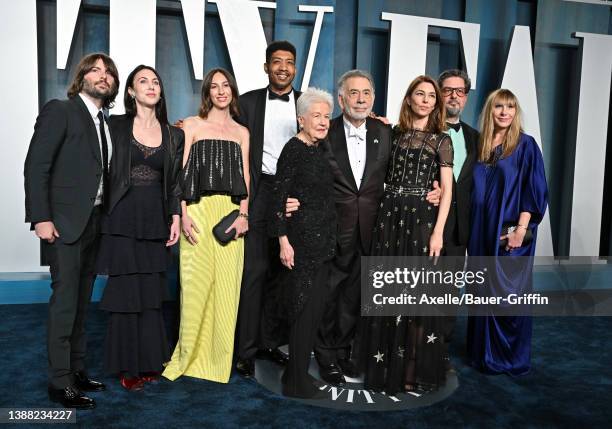 Eleanor Coppola, Francis Ford Coppola, Sofia Coppola, Roman Coppola and guests attend the 2022 Vanity Fair Oscar Party hosted by Radhika Jones at...
