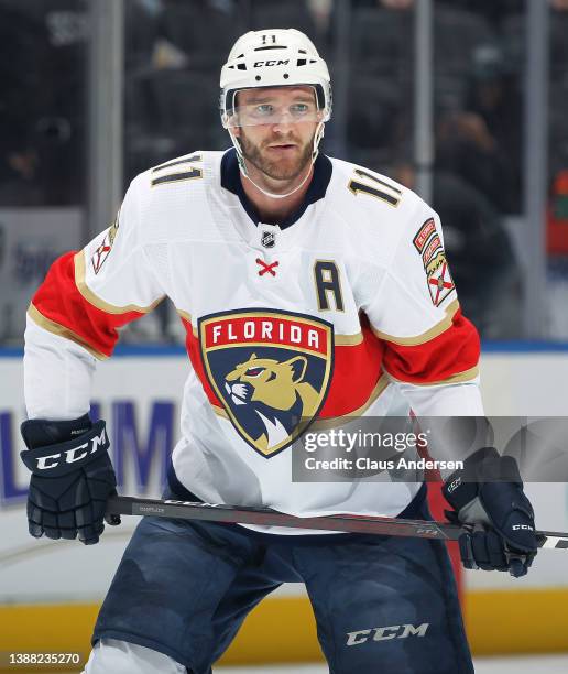 Jonathan Huberdeau of the Florida Panthers skates against the Toronto Maple Leafs during an NHL game at Scotiabank Arena on March 27, 2022 in...