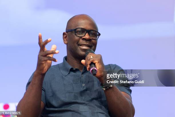 Liliam Thuram speaks during of the presentation "The White Thought" Book By Liliam Thuram on March 28, 2022 in Turin, Italy.
