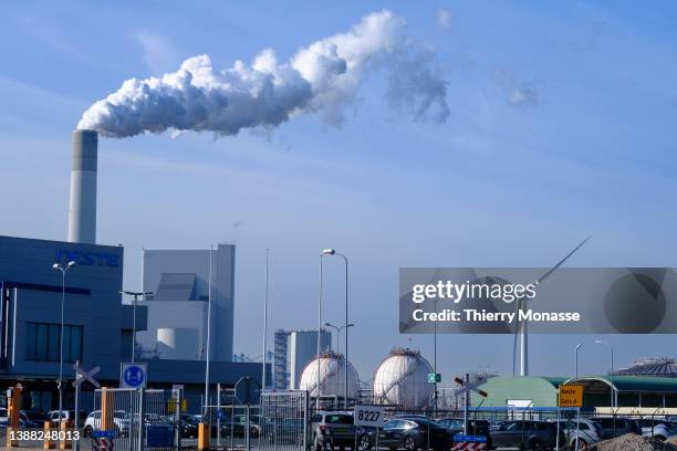 The Neste refinery located in the Maasvlakte area of the Port of Rotterdam is seen from the Antarticaweg on March 2, 2022 in...