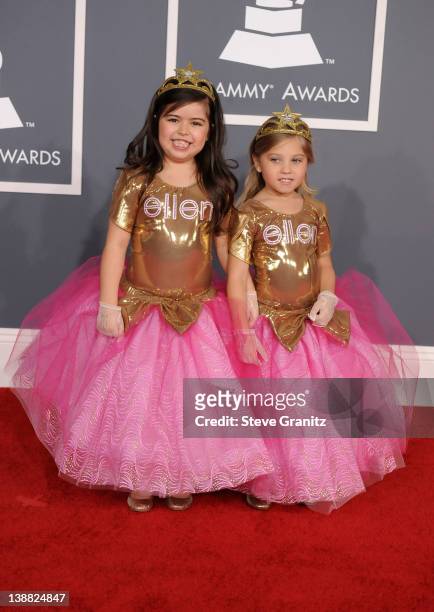 Sophia Grace and Rosie arrive at The 54th Annual GRAMMY Awards at Staples Center on February 12, 2012 in Los Angeles, California.