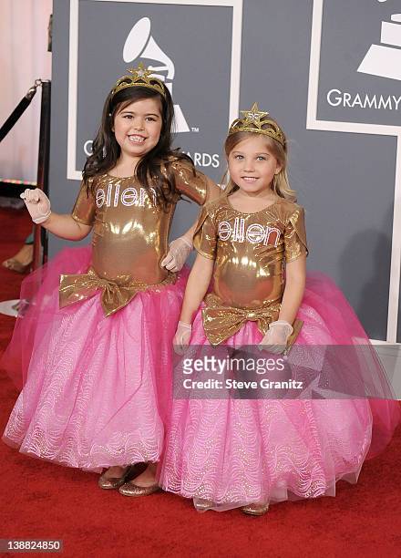 Sophia Grace and Rosie arrive at The 54th Annual GRAMMY Awards at Staples Center on February 12, 2012 in Los Angeles, California.