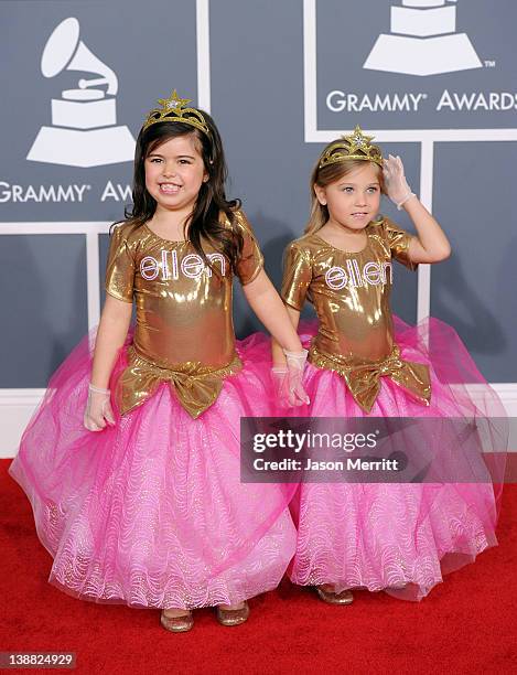 Sophia Grace and Rosie arrive at the 54th Annual GRAMMY Awards held at Staples Center on February 12, 2012 in Los Angeles, California.
