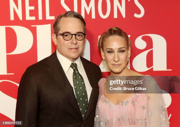 Matthew Broderick and Sarah Jessica Parker pose at the opening night of the Neil Simon play "Plaza Suite" on Broadway at The Hudson Theater on March...