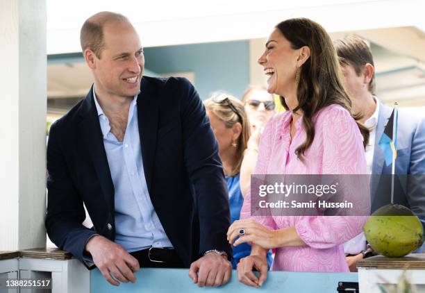 Prince William, Duke of Cambridge and Catherine, Duchess of Cambridge during a visit to Abaco on March 26, 2022 in Great Abaco, Bahamas. Abaco was...