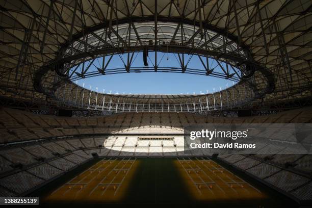 General view of Lusail National Stadium ahead of the FIFA World Cup Qatar 2022 on March 28, 2022 in Doha, Qatar. The stadium will host 10 games...