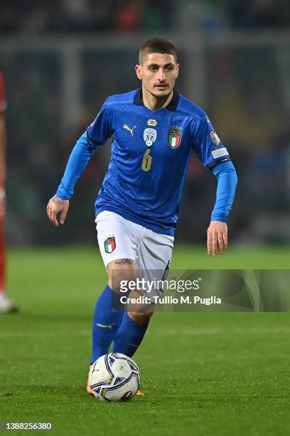 Marco Verratti of Italy in action during the 2022 FIFA World Cup Qualifier knockout round play-off match between Italy and North Macedonia at Renzo...